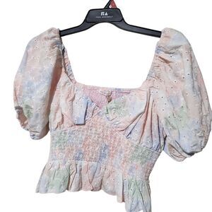 Free the Roses By Free People Crop Top Large Side Zipper Ruched Tie Dye
